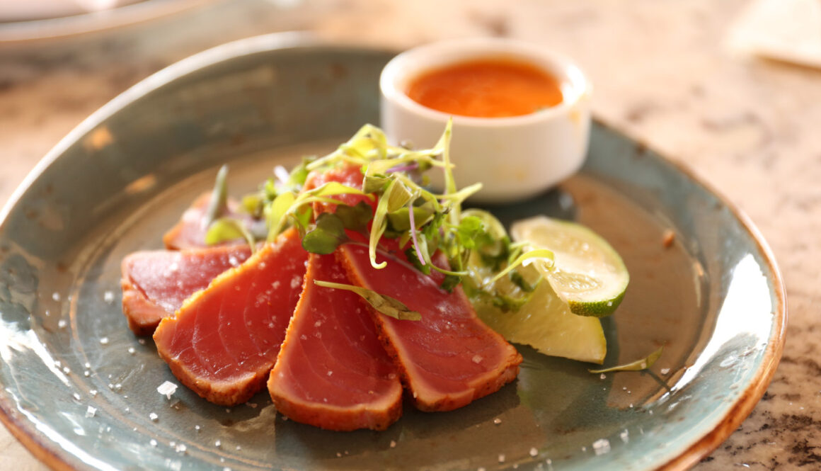 Toro Sushi with Lemon Leaf Topping